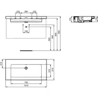Ideal standard Extra Möbelwaschtisch, ohne Hahnloch, mit Überlauf, 1010x510x150 mm, T4369MA, Farbe: Weiß mit Ideal Plus