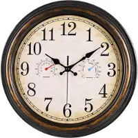 IvoQ Wasserdichte Außenuhr / Wanduhr - 30 cm - Thermometer und Hygrometer - Vintage Braun