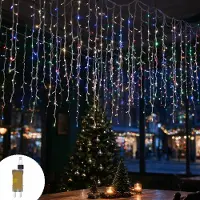 XMTECH LED Eisregen Lichtervorhang 5 m 200 LED Bunt Farbwechsel Außen Weihnachtsdeko