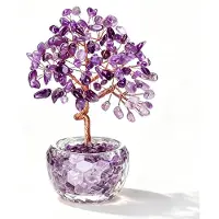 Merkloos Handgefertigter Kristallbaum mit polyedrischem Sockel, lila, 11 cm