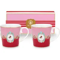 Pip studio Tasse Home Mugs Large Love Birds Medallion Red-Pink (2er Set)