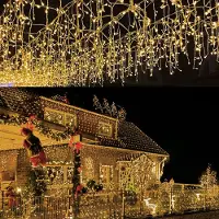 Yakimz 10m 200 LED Eisregen Lichterkette Eiszapfen Weihnachtsbeleuchtung Warmweiß 8 Modi mit Memory-Funktion