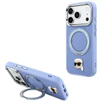 Karl Lagerfeld Case with Ring Stand 360 Karl Head Pin MagSafe for iPhone 18 Pro / 17 Pro light blue