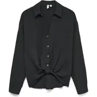 Vero Moda Hemdbluse "VMIZZY LS DETAIL SHIRT WVN BTQ GA", Damen, Gr. XS, schwarz, Obermaterial: 100% Polyester, unifarben, regular fit, Blusen Hemdbluse, mit geknoteter Front