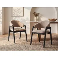 Vente-unique Stuhl mit Armlehnen 2er-Set - Bouclé-Stoff & Kautschukholz - Taupe & Schwarz - SOLUNA