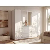 Vente-unique LIZANDRO, Weiß, Garderobe, 10 Regale, 4 Tür(en), Weiß, Partikelbord