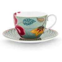 Pip studio Kaffeebecher Home Tasse und Untertasse Blooming Tales Fantasy Blue