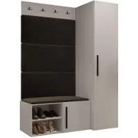 Mirjan 24 Garderoben-Set Medi II, Schuhschrank, Kleiderhakenbrett, 4x Paneel 84x42, 4 Kleiderhaken (Farbe: Cashmere, Polo 877)