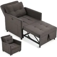 TecTake Schlafsessel 3in1 6-fach verstellbare Rückenlehne 82x80x86cm 150 kg Belastbarkeit inkl. Ladestation USB-A und USB-C, in dunkelgrau
