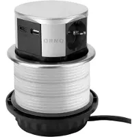 ORNO Tisch-Einbausteckdose Ø10cm 3A 3x Schuko 2x USB A+C silber versenkbar