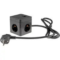Chilitec Steckdosenwürfel 3fach Mehrfachsteckdose USB-A USB-C 6 in 1 Stromverteiler 1,5m Kabel 8x8x8cm gummierte Unterseite gegen Wegrutschen Schwarz