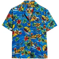 Superdry für Damen. W4010419A Beach Resort Hemd blau (S), Lässig, Viskose, Kurzarm