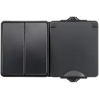 ION Industries Kombination Wandsteckdose und Serienschalter - Aufputz - Spritzwasserdicht IP55 - Schutzkontakt - Für Innen & Außen - Max. 16A - 150x65x53mm - Mattschwarz