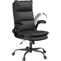 Woltu Chefsessel, Bürostuhl ergonomisch, hochklappbare Armlehnen und hohe Rückenlehne, Wippfunktion : Schwarz Farbe: Schwarz