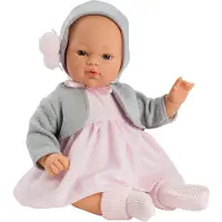 ASI Puppe Babypuppe Koke 36cm rosa Kleid graue Jacke Spielzeugpuppe