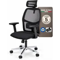 Topsit TOP80 Bürodrehsessel mit Netzrücken schwarz, Ergonomisch, Schreibtischstuhl mit Verstellbarer Armlehnen und Kopfstütze, Lendenwirbelstütze.
