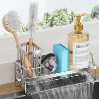 PolkaHome Spülenorganizer mit Ablauf – Küchenspüle Ordnung, selbstreinigend, Edelstahl, 21 x 9,3 x 13 cm