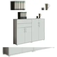 Moebel-dich-auf Aktenschrank TABOR 12 in lichtgrau / weiß matt, Schrankwand, Büroschrank, abschließbar, Metallgriffe