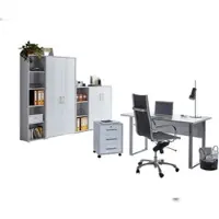 Moebel-dich-auf Büromöbel-Set TABOR 4 in lichtgrau / weiß Hochglanz, Arbeitszimmer Komplett-Set Büro