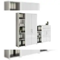 Moebel-dich-auf Aktenschrank TABOR 22 in weiß / weiß Hochglanz, Schrankwand, Büroschrank, abschließbar, Metallgriffe