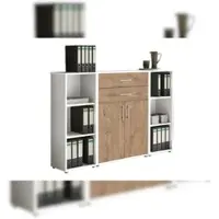 Moebel-dich-auf Aktenschrank TABOR 13 in weiß / Gold Harbor Oak, Schrankwand, Büroschrank, abschließbar, Metallgriffe