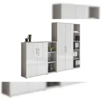 Moebel-dich-auf Aktenschrank TABOR 4 in lichtgrau / weiß Hochglanz, Schrankwand, Büroschrank, abschließbar, Metallgriffe