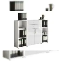Moebel-dich-auf Aktenschrank TABOR 13 in weiß / weiß Hochglanz, Schrankwand, Büroschrank, abschließbar, Metallgriffe