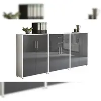 Moebel-dich-auf Aktenschrank TABOR 15 in weiß / anthrazit Hochglanz, Schrankwand, Büroschrank, abschließbar, Metallgriffe