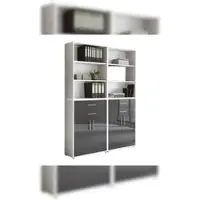 Moebel-dich-auf Aktenschrank TABOR 20 in weiß / anthrazit Hochglanz, Schrankwand, Büroschrank, Metallgriffe