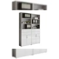 Moebel-dich-auf Aktenschrank TABOR 20 in lichtgrau / weiß Hochglanz, Schrankwand, Büroschrank, Metallgriffe