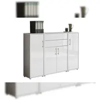 Moebel-dich-auf Aktenschrank TABOR 16 in lichtgrau / weiß Hochglanz, Schrankwand, Büroschrank, Metallgriffe