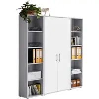 Moebel-dich-auf Aktenschrank TABOR 3 in lichtgrau / weiß matt, Schrankwand, Büroschrank, abschließbar, Metallgriffe