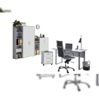 Moebel-dich-auf Büromöbel-Set TABOR 4 in lichtgrau / weiß matt, Arbeitszimmer Komplett-Set Büro