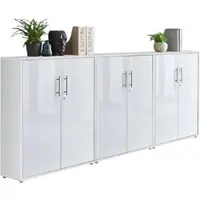 Moebel-dich-auf Aktenschrank TABOR 99 in weiß / weiß Hochglanz, Schrankwand, Büroschrank, abschließbar, Metallgriffe