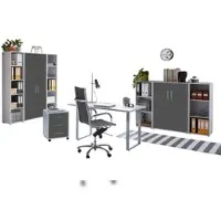 Moebel-dich-auf Büromöbel-Set TABOR 5 in lichtgrau / anthrazit matt, Arbeitszimmer Komplett-Set Büro