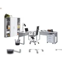 Moebel-dich-auf Büromöbel-Set TABOR PRO 3 in lichtgrau / weiß Hochglanz, Arbeitszimmer Komplett-Set