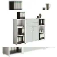 Moebel-dich-auf Aktenschrank TABOR 13 in weiß / weiß matt, Schrankwand, Büroschrank, abschließbar, Metallgriffe
