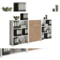 Moebel-dich-auf Aktenschrank TABOR 14 in weiß / Gold Harbor Oak, Schrankwand, Büroschrank, Metallgriffe