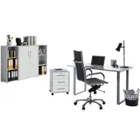 Moebel-dich-auf Büromöbel-Set TABOR 2 in lichtgrau / weiß matt, Arbeitszimmer Komplett-Set Büro