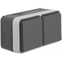 Hager WNC162 Steckd. SCHUKO AP 2f. waager. m. Klappd. erh. BS, 2 Leitungseinf.,W.1 IP55,grau