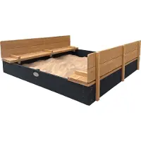 Axi Sandkasten Ella XXL aus Holz mit Deckel, Anthrazit und Braun | Sand Kasten mit Sitzbank & Abdeckung für Kinder | 150 x 150 x 20 cm