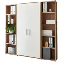 Moebel-dich-auf Aktenschrank TABOR 3 in Eiche Sonoma / weiß matt, Schrankwand, Büroschrank, abschließbar, Metallgriffe