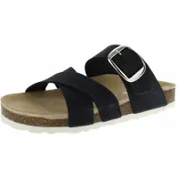 Rohde Damen blaue Leder Pantolette mit Schnalle, flacher Absatz, Größe 42