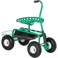 Beherger Rollsitz 360 ° drehbar höhenverstellbar Gartenwagen mit Ablagefläche, für Garten