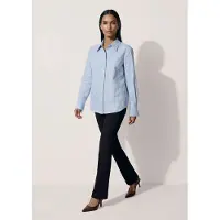 MADELEINE Hemdbluse "Bluse Hemdbluse mit feinem Streifenmix", Damen, Gr. 34, blau (bleu, wollweiß, multicolor), Modern, comfort fit, V-Ausschnitt, Blusen Hemdbluse