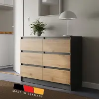 Home Collective Kommode mit 6 Schubladen Kommode Holz Schrank Kommode mit Schubladen, Sideboard, Highboard für Schlafzimmer Wohnzimmer Flur Büro Organizer | 95 cm Breite | Anthrazit / Artisan-Eiche