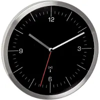 TFA-Dostmann Funk Wanduhr ohne Tickgeräusche Glas Edelstahl Schwarz-Silber