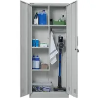 Proregal Flügeltürenschrank Rhino Mit 2 Türen Abschließbar 170x70x30cm 5 Fächern & Kleiderstange Stahl Pulverbeschichtet Lichtgrau Putzmittelschrank