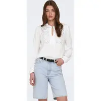ONLY Langarmbluse "ONLLENNYO LS EMBROID V-NECK TOP NOOS WVN", Damen, Gr. L, weiß (hellweiß), Web, Obermaterial: 100% Viskose, unifarben, regular fit normal, elastischer Bund, Blusen Langarmbluse
