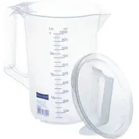 Hünersdorff Messbecher 936090, aus Kunststoff, mit ml / Liter Skala, mit Deckel, hitzebeständig, 1 Liter
